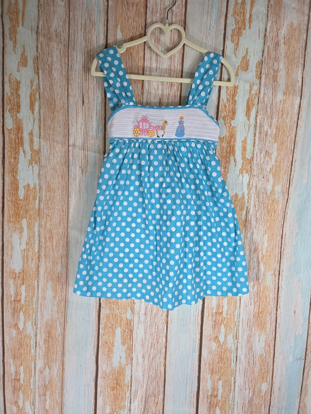 Lil Cactus Turquoise Polka Dot Smocked Dress w/ Princess. Disney. Size 4t